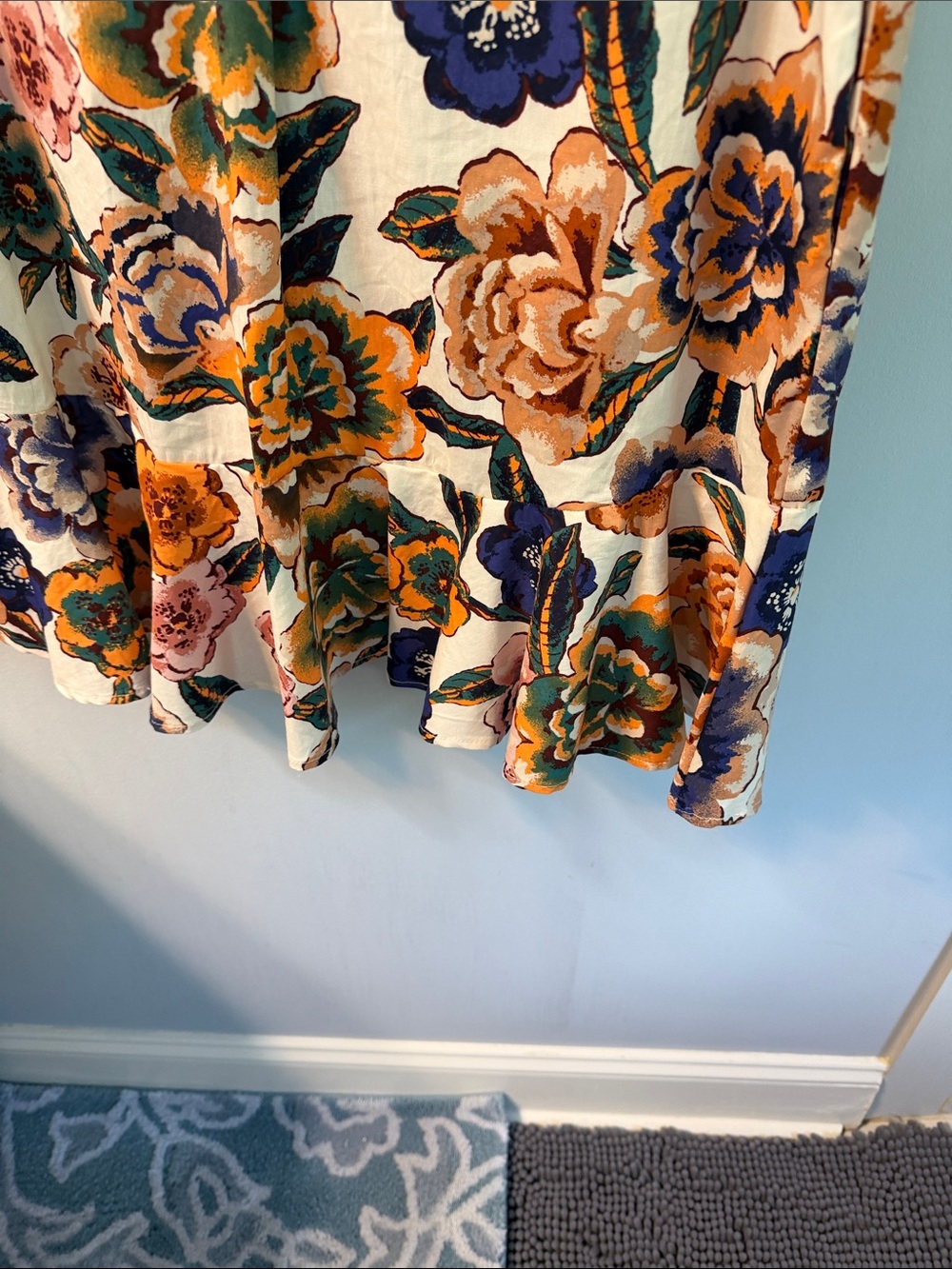 Joie Cream Floral Mini Shirt Dress with Blue, Orange and Green Accents - Picture 3 of 4